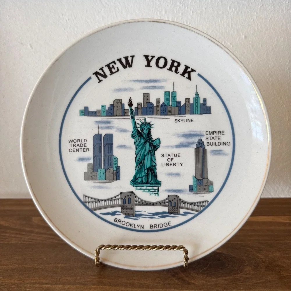 Vintage‎ New York City Skyline Plate Statue Liberty Twin Towers